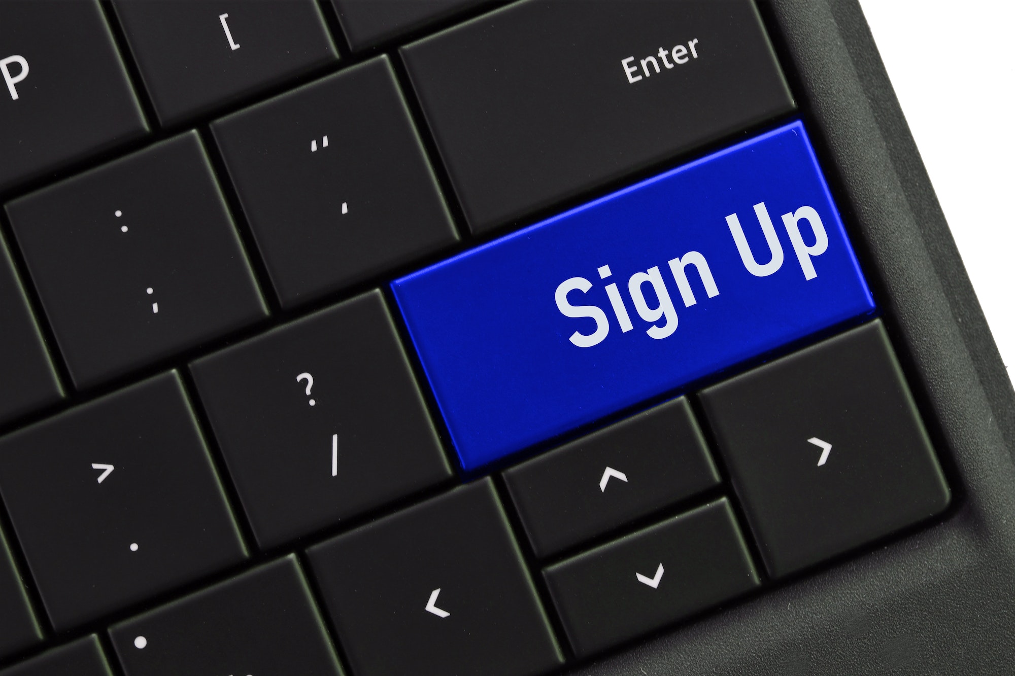 Computer keyboard with SIGN UP button - concept, getting assistance appointment, name on list