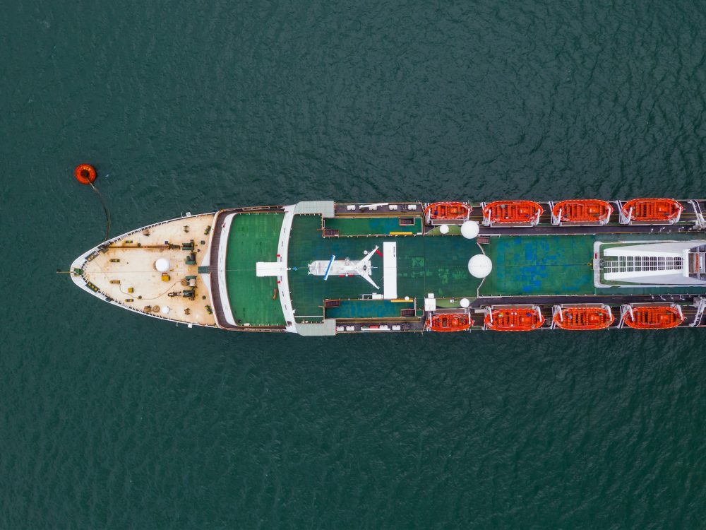 Top view of the cargo ship